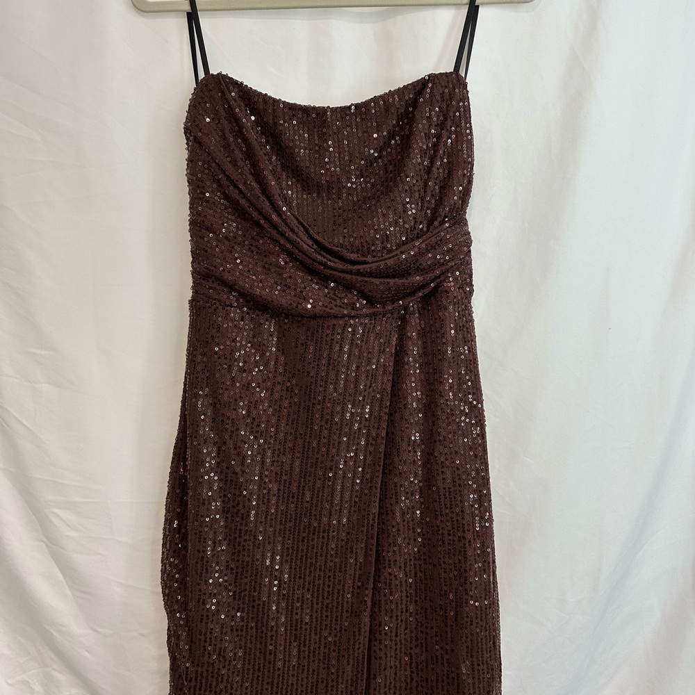 Windsor Brown and Gold Sheath Dress Cowl Neck Sleeveless